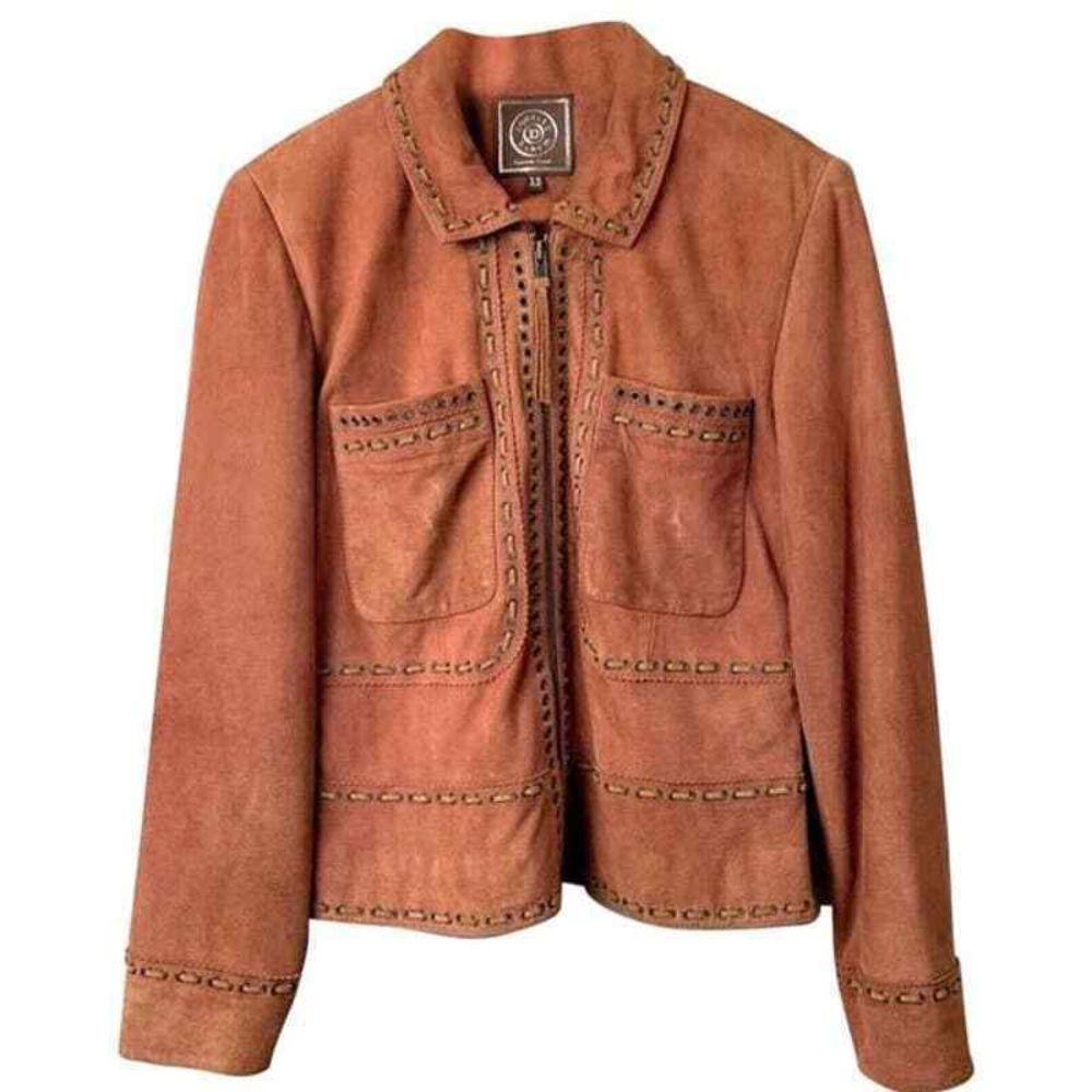 Double D Ranch Suede Leather Jacket Zip Up Pockets